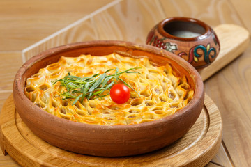 Baking and patties on a wooden background