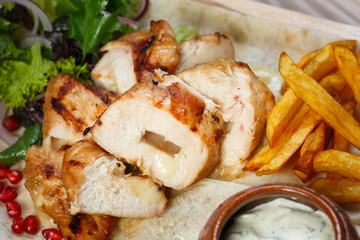 Beautiful meat dish on a wooden background