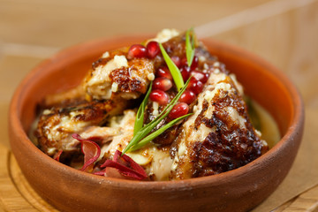 Beautiful meat dish on a wooden background