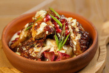 Beautiful meat dish on a wooden background
