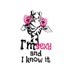 head of a sexy giraffe in pink glasses