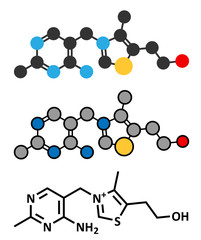 Vitamin B1 (thiamine) molecule. 