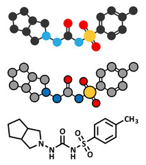 Gliclazide diabetes drug molecule. Sulfonylurea class anti-diabetic drug.