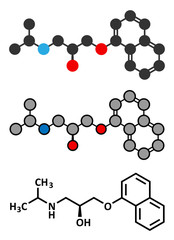 Propranolol high blood pressure drug molecule. 