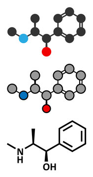 Ephedrine stimulant drug molecule. Alkaloid found in Ephedra plants.