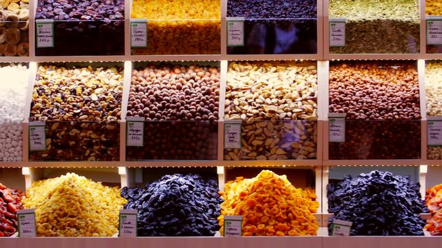 Dried fruits and nuts for sale.