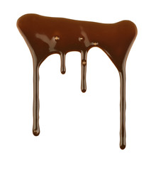 Melted chocolate dripping on white