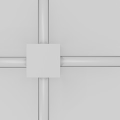 3d rendering of blank square box with 4 pipe