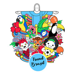 Colorful brazil travel background for flyer, poster, banner, vector eps 10 format.