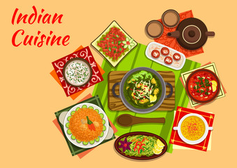 Indian cuisine menu with dishes and desserts
