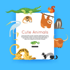 Wildlife background. Zoo animals banner for advertising, online tour. Vector eps 10 format.