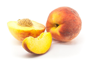 Ripe peach fruit isolated on white background