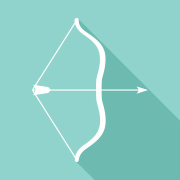 Arrow and bow vector icon with long shadow.