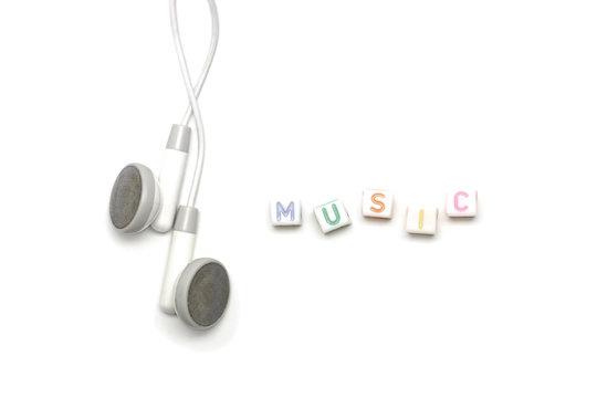 white earbuds with alphabet music