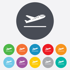Plane takeoff icon. Airplane transport symbol.