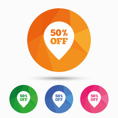 50 percent sale pointer tag sign icon.
