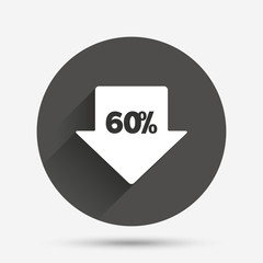 60 percent sale arrow tag sign icon.