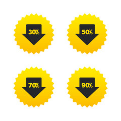 Sale arrow tag icons. Discount symbols.
