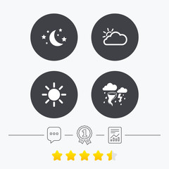 Cloud and sun icon. Storm symbol. Moon and stars