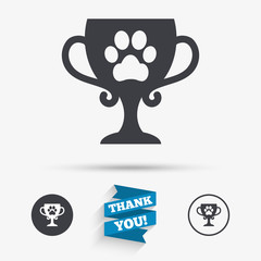 Winner pets cup sign icon. Trophy for pets.