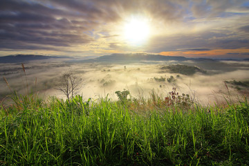 The beauty of the natural and the mist environment during sunrise and sunset at Khao Kho District ,Phetchabun Province in Thailand