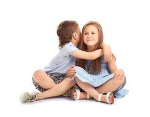 Small friendly kids, isolated on white