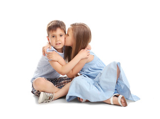 Small friendly kids, isolated on white