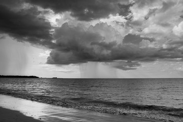 Rain storms are happening at sea.