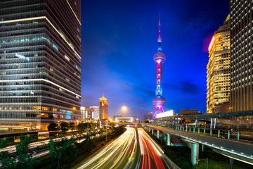 Fototapeta na wymiar Shanghai skyscrapers scenery of lujiazui financial district at night, Shanghai China