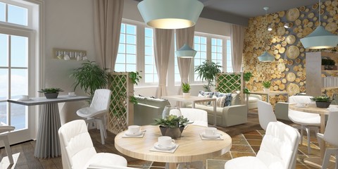 3D rendering of a restaurant interior design