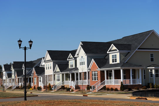 townhouse in a row in sunny day, North Carolina