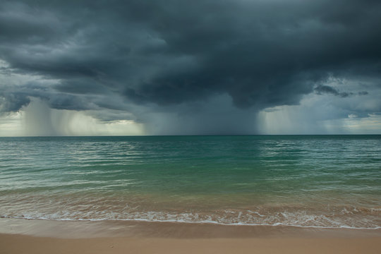 Rain storms are happening at sea.
