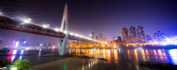 cityscape and skyline near bridge of chongqing at night
