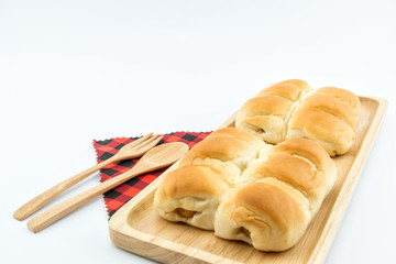Sausage bread on wood plate
