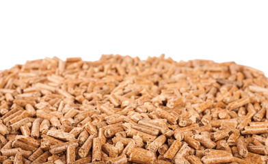Wooden pellets  isolated on white background