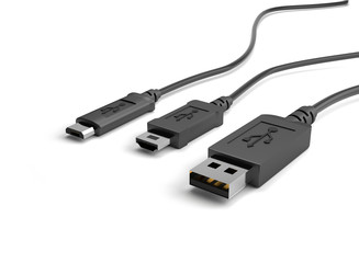 3D Illustration USB Cable Plugs on white background.