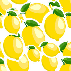 Pattern. lemon and leaves different sizes on white background.