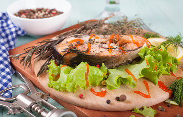 Baked red fish steak