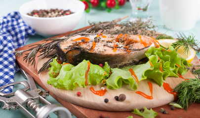 Baked red fish steak