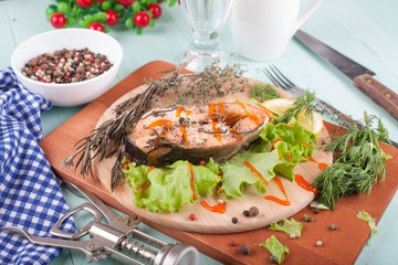 Baked red fish steak