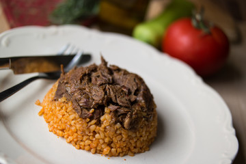 Meat with bulgur rice / Organic food