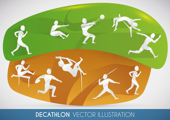 Decathlon Design with all Track and Field Events, Vector Illustration - obrazy, fototapety, plakaty