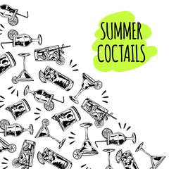 Summer coctails on white background
