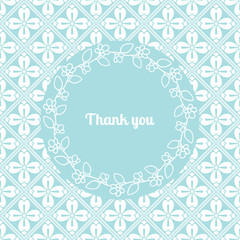 Thank you card template decorated cute pattern with floral frame. Vector illustration