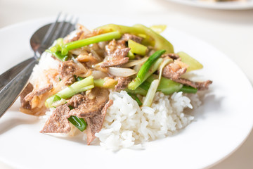 Fried Stir Pork Liver with Sweet Pepper , Thai food