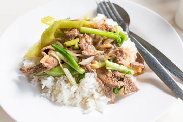 Fried Stir Pork Liver with Sweet Pepper , Thai food