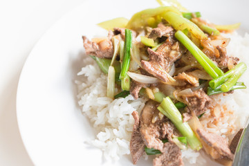 Fried Stir Pork Liver with Sweet Pepper , Thai food