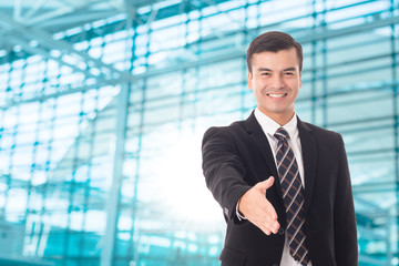 Businessman welcome hand for shake corporate