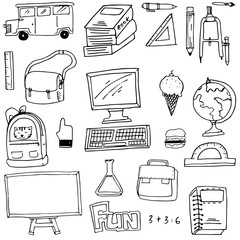Hand draw school supplies doodles