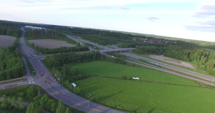 Time-lapse Aerial footage of cars and other vehicles on road keha 3, in Espoo, Finland